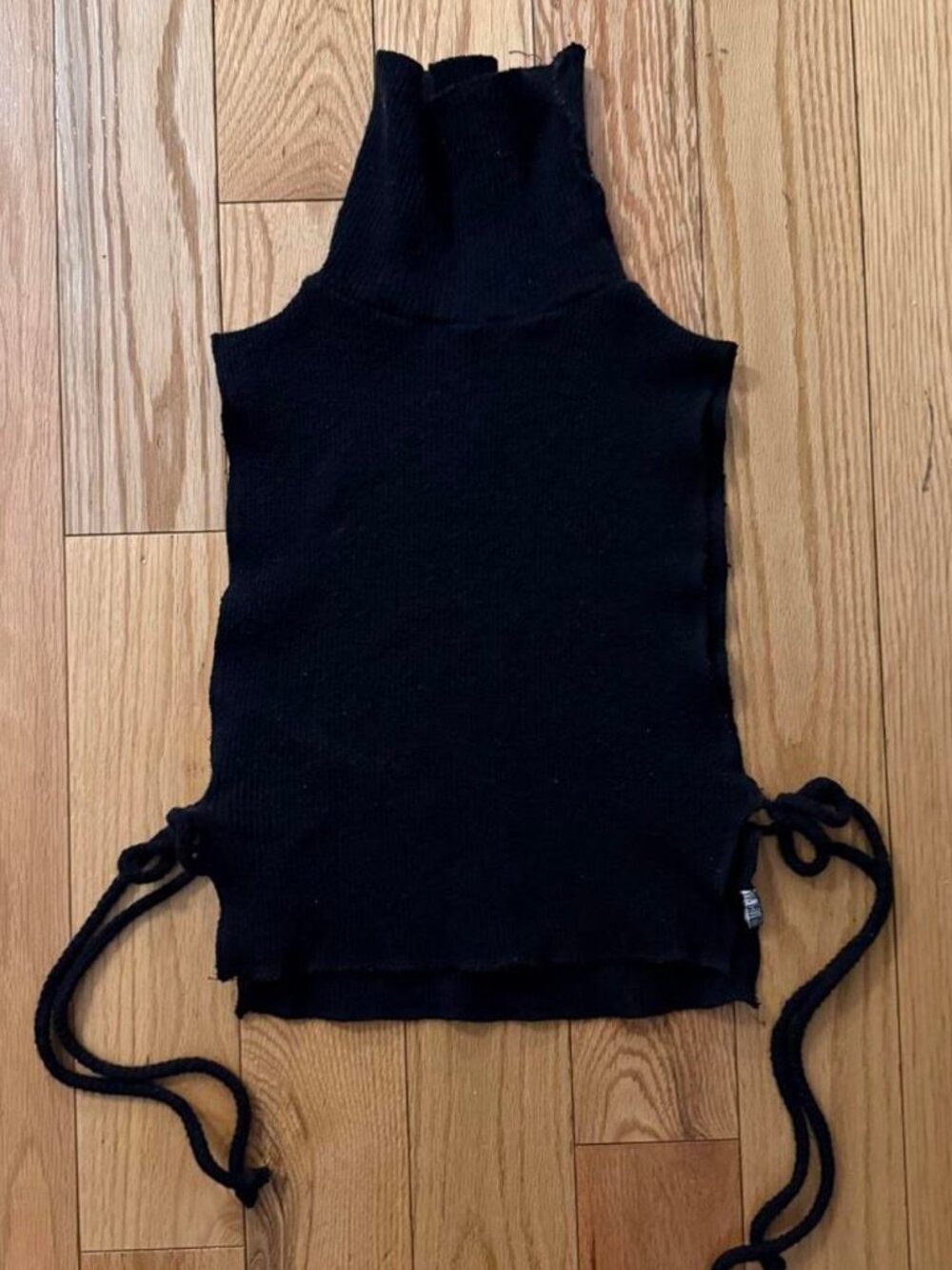 ARE YOU AM I ZUHARA TOP Black Knit Sweater Tank Turtleneck Mock Side Tie Crop